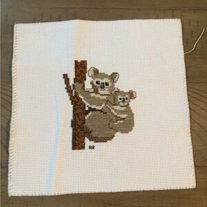 cross stitch 8 x 8 inch finished embroidery to koala, bears, mama baby bamboo